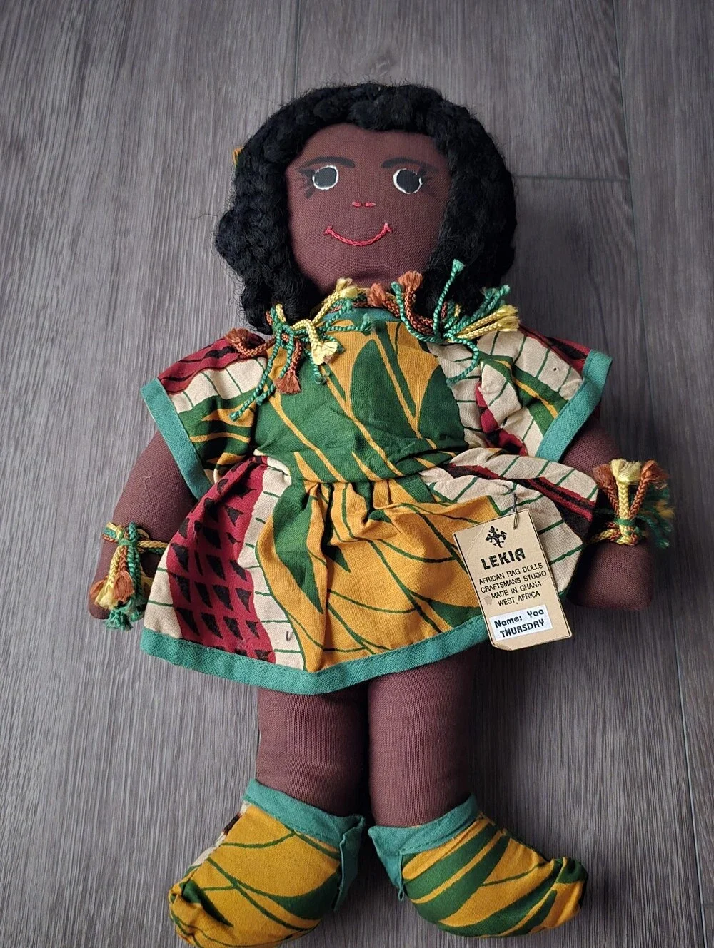 LEKIA Handmade African Rag Doll Ghana Yaa Thursday Kente Print Collectible Tags